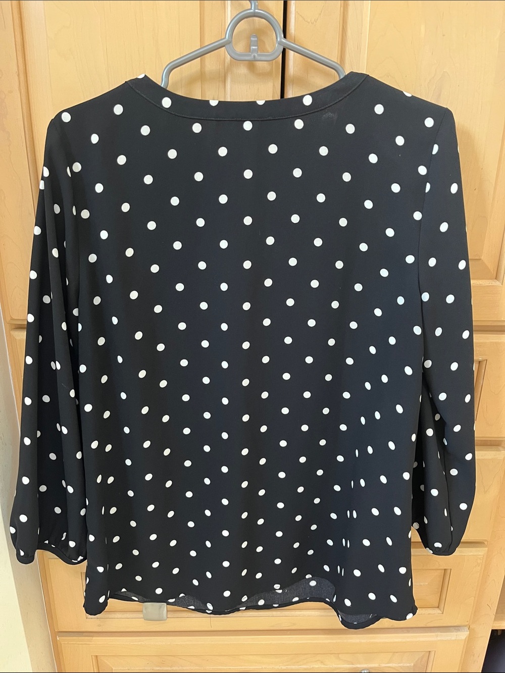 Talbots Black and White Polka Dot Split-Neck Blouse - Picture 2 of 3